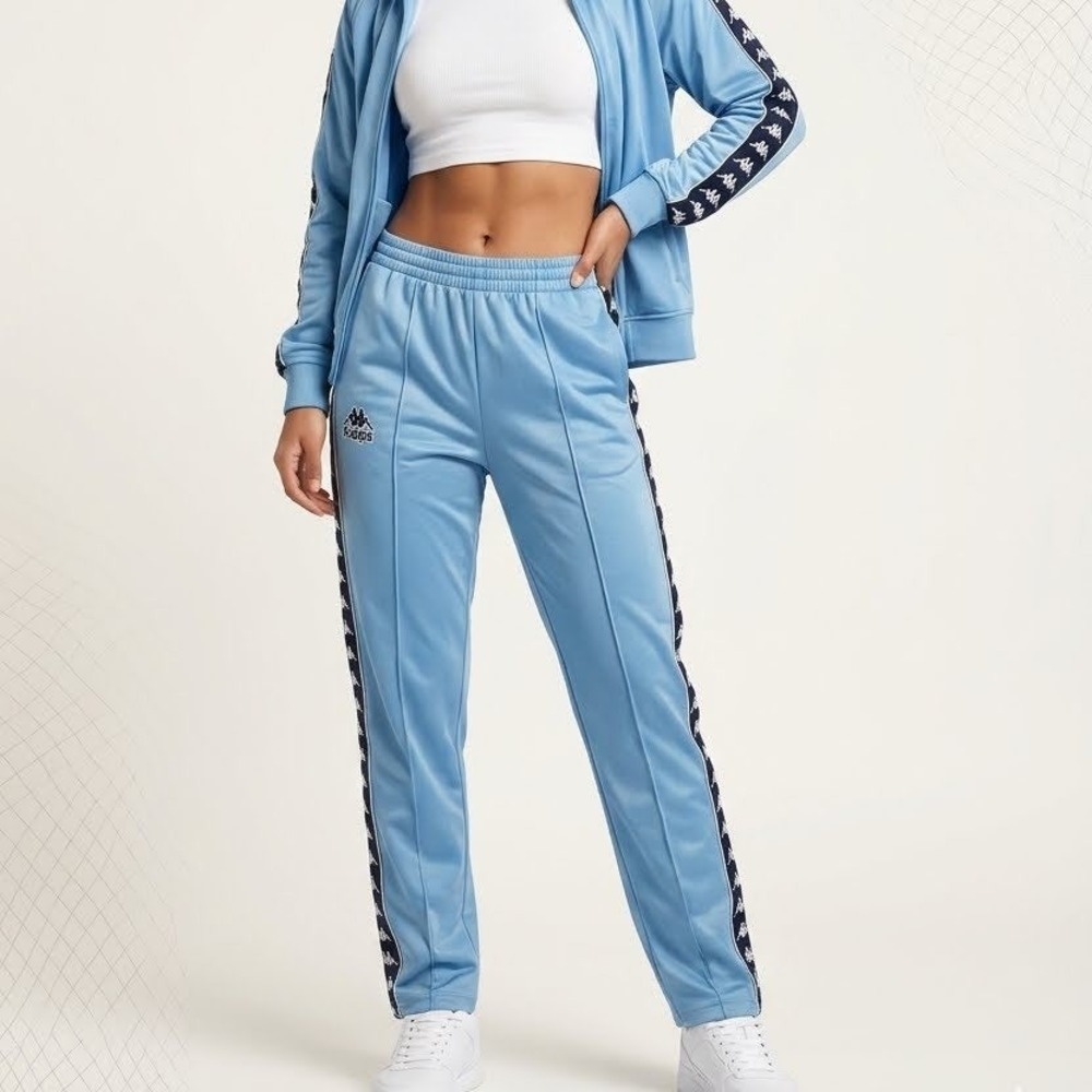 Kappa Womens Light Blue Logo Tape Track Pants Joggers Athletic Street Retro L